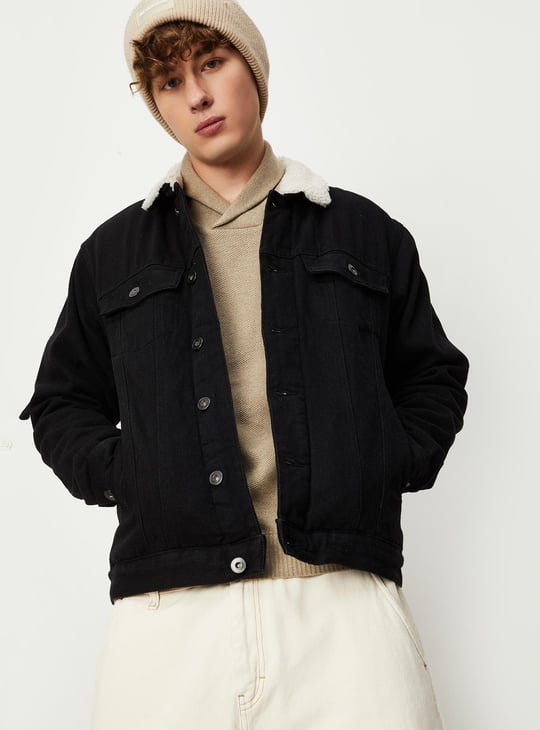 Men Solid Full Sleeves Denim Jacket