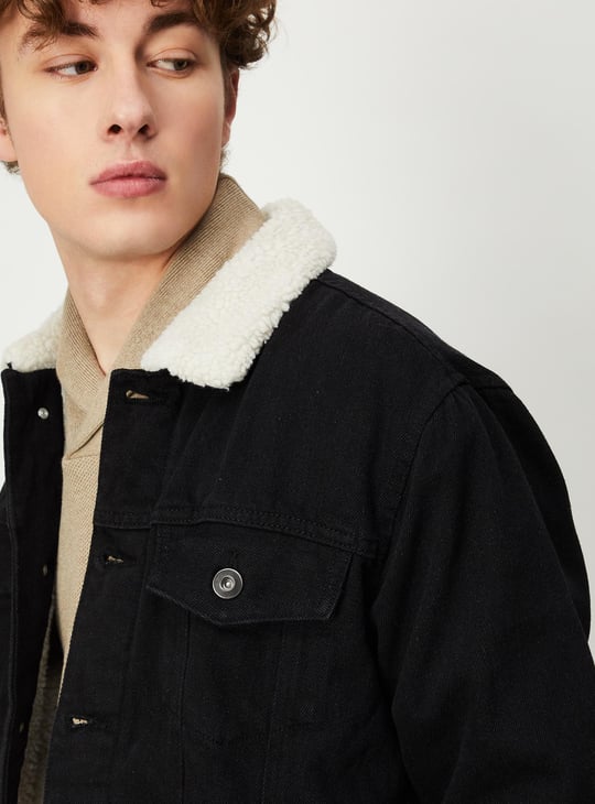 Men Solid Full Sleeves Denim Jacket