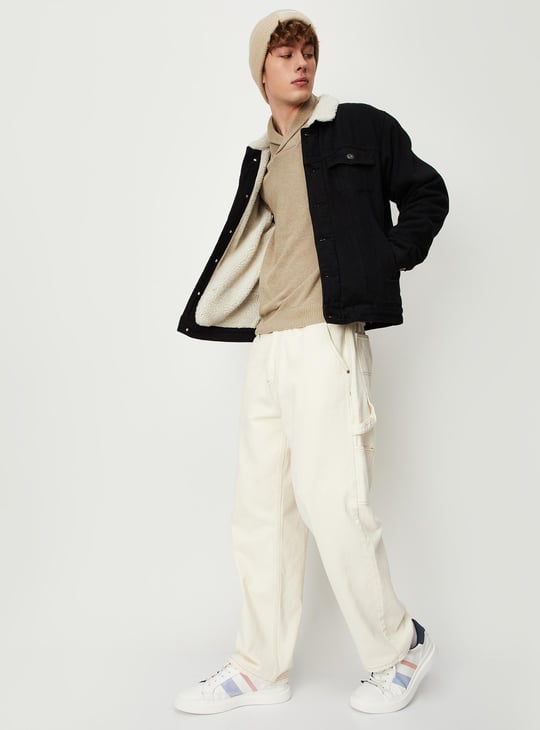 Men Solid Full Sleeves Denim Jacket