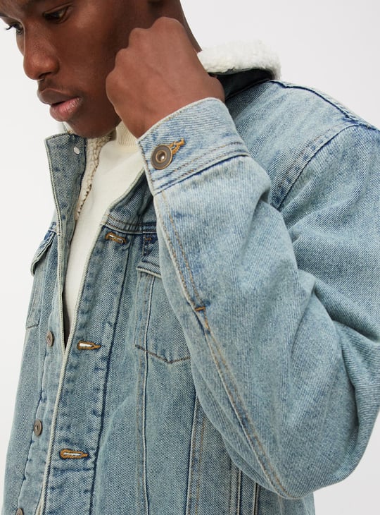 Men Solid Full Sleeves Denim Jacket