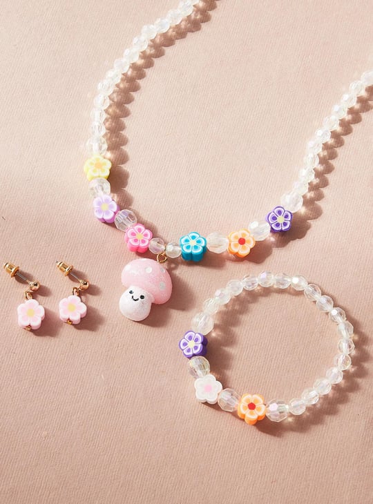 Girls Floral Pearl Necklace Set