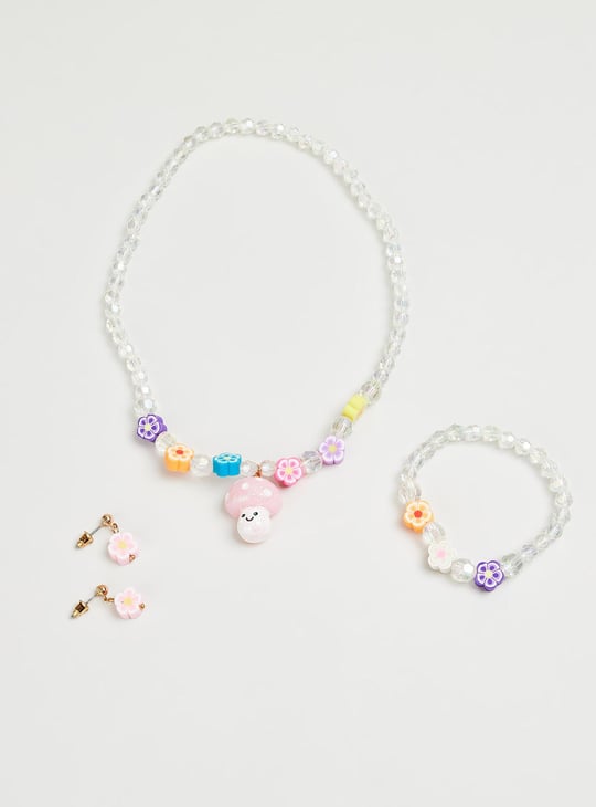 Girls Floral Pearl Necklace Set