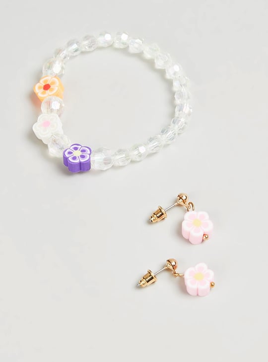 Girls Floral Pearl Necklace Set