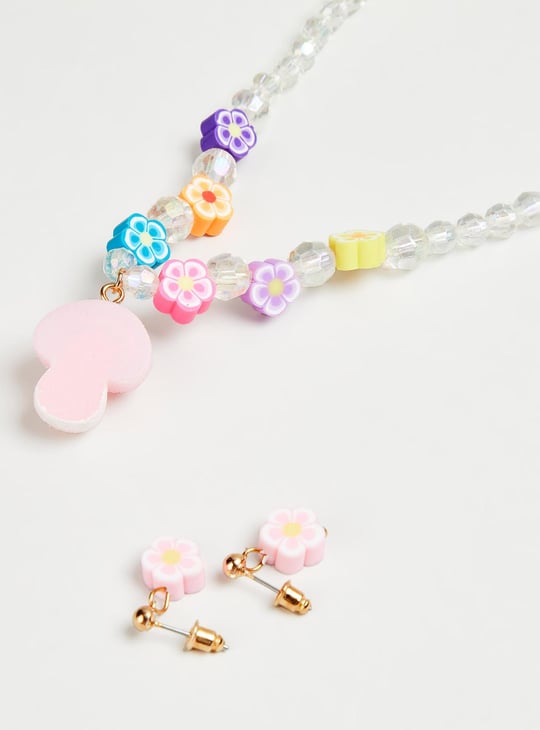 Girls Floral Pearl Necklace Set