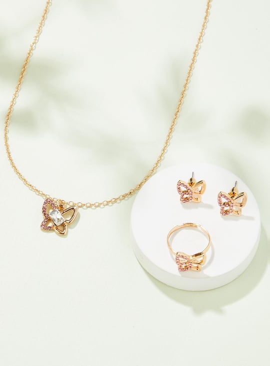 Girls Embellished Necklace Set Gold Zinc Alloy Steel Epoxy