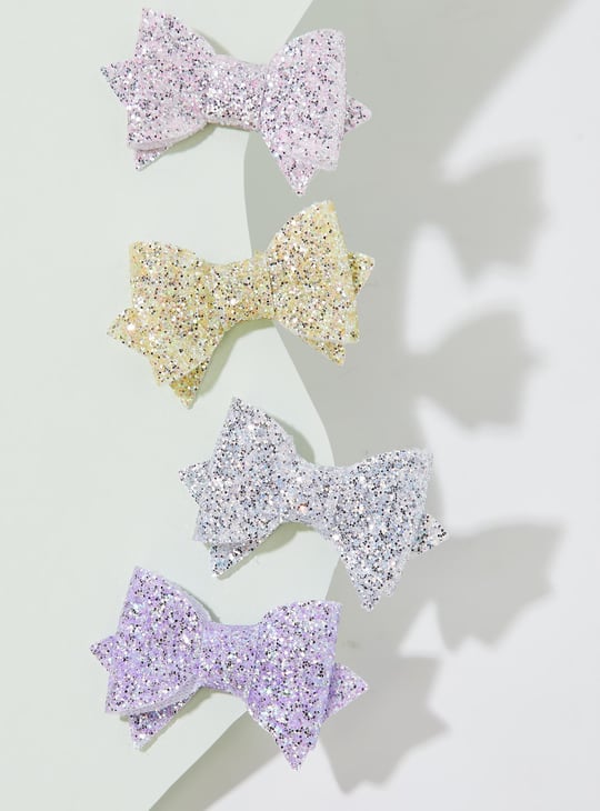 Girls Glitter Bow Hair Clips - Pack of 4