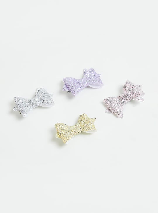 Girls Glitter Bow Hair Clips - Pack of 4