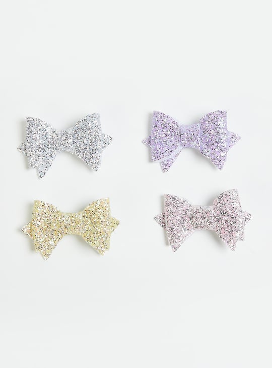 Girls Glitter Bow Hair Clips - Pack of 4