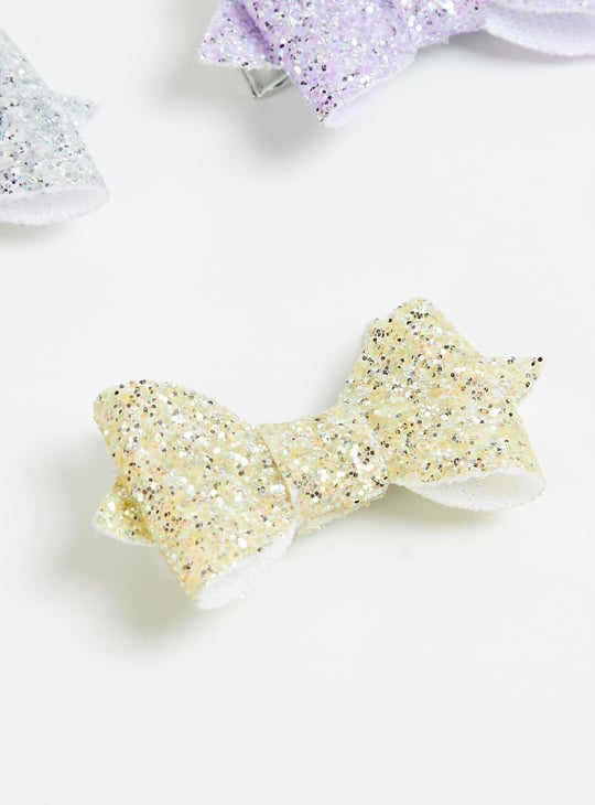 Girls Glitter Bow Hair Clips - Pack of 4