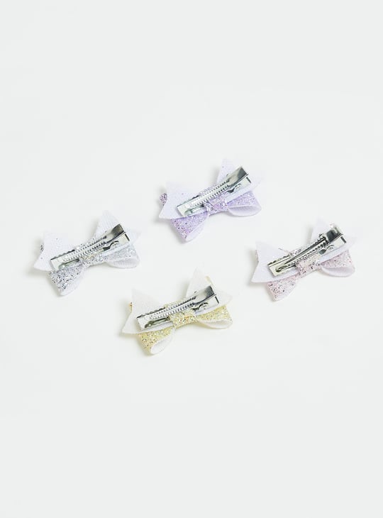 Girls Glitter Bow Hair Clips - Pack of 4