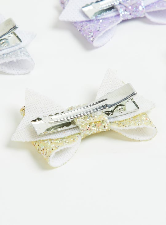 Girls Glitter Bow Hair Clips - Pack of 4