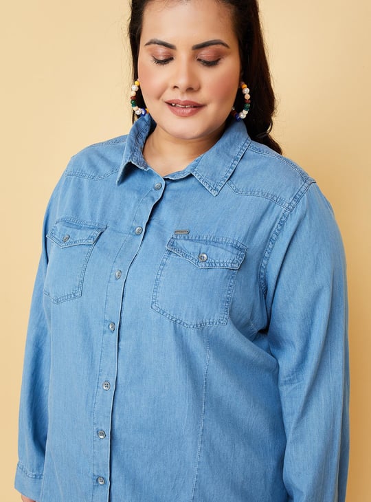 Women Solid Denim Shirt