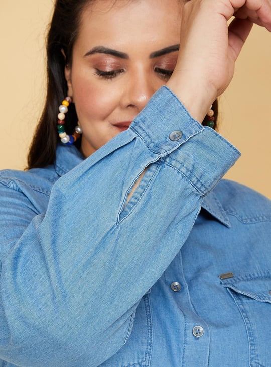 Women Solid Denim Shirt