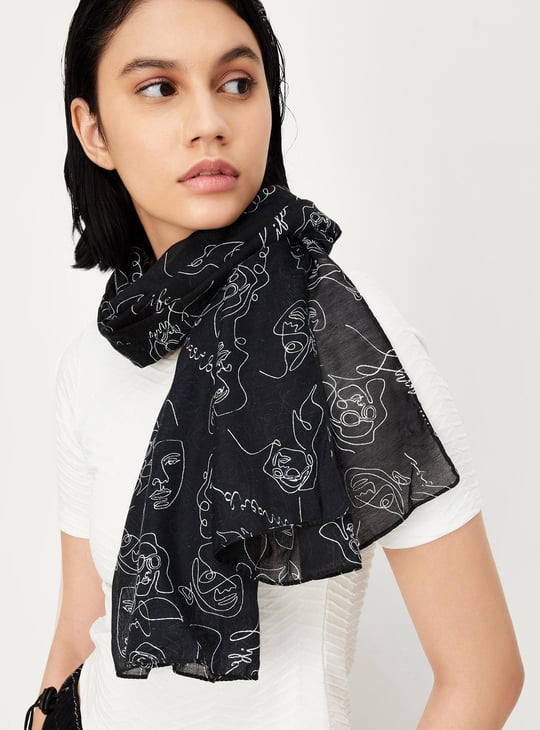 Women Printed Scarf Black Printed