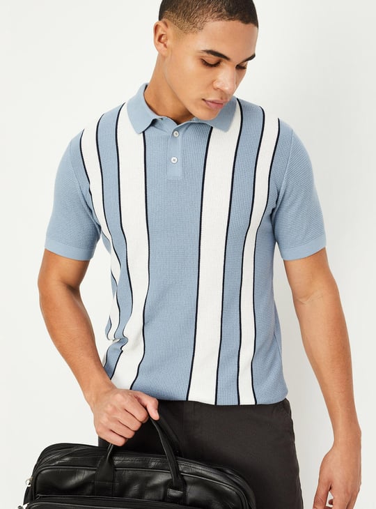 Men Striped Flat Knit Polo