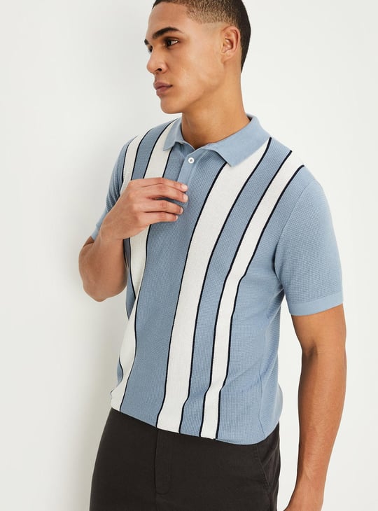 Men Striped Flat Knit Polo