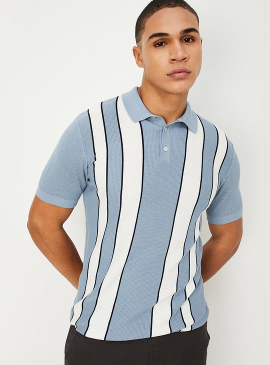 Men Striped Flat Knit Polo