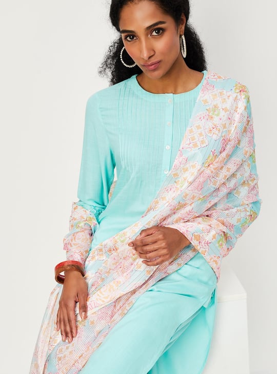 Women Embellished Round Neck Straight Kurta Set