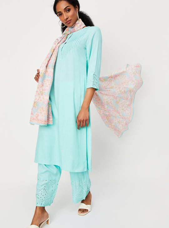 Women Embellished Round Neck Straight Kurta Set