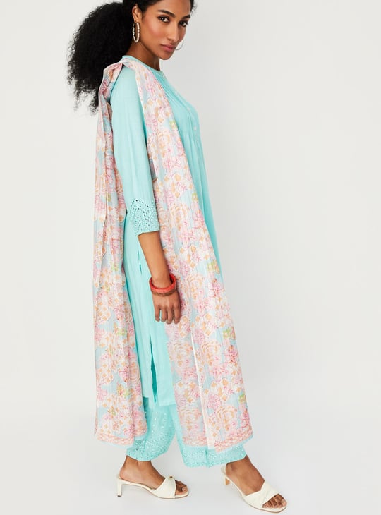 Women Embellished Round Neck Straight Kurta Set