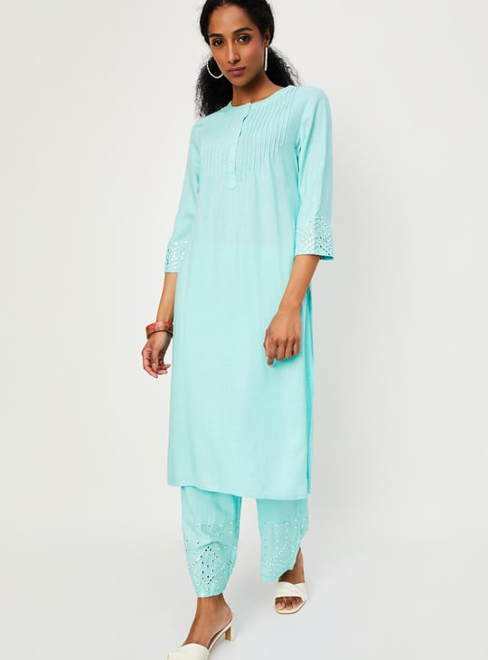 Women Embellished Round Neck Straight Kurta Set