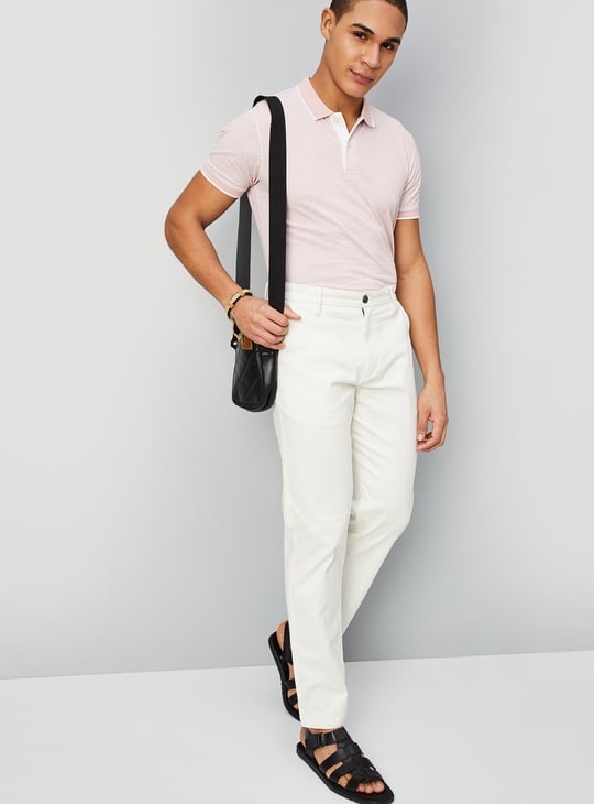 Men Solid Straight Fit Chinos White Solid
