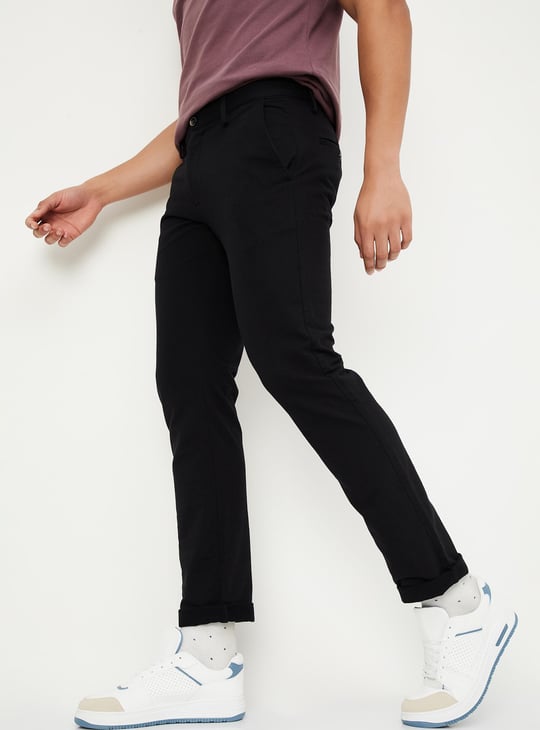 Men Slim Fit Solid Stretch Chinos