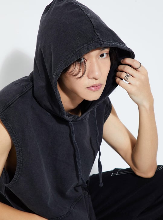 Grey sleeveless hoodie hotsell