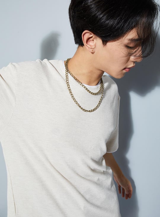 URB_N Men Waffle Knit T-shirt with Contrast Trim