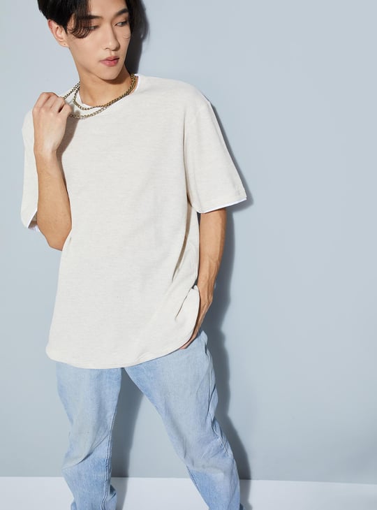 URB_N Men Waffle Knit T-shirt with Contrast Trim