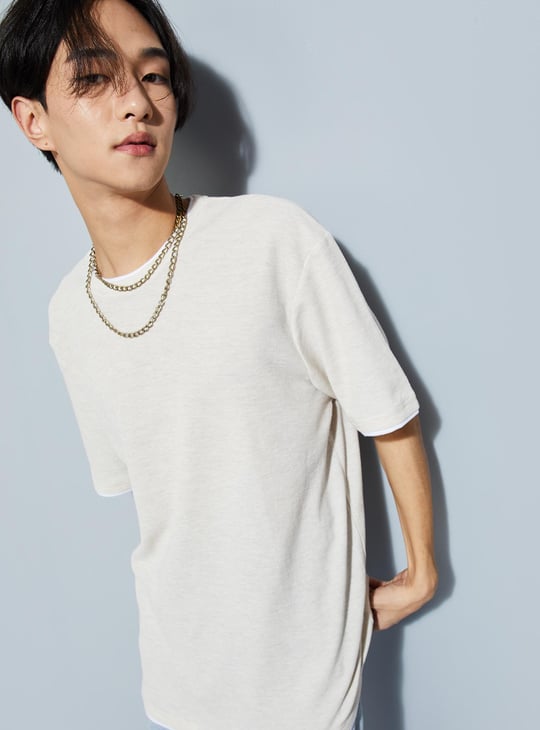 URB_N Men Waffle Knit T-shirt with Contrast Trim
