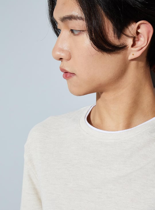 URB_N Men Waffle Knit T-shirt with Contrast Trim