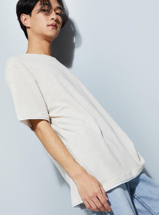 URB_N Men Waffle Knit T-shirt with Contrast Trim