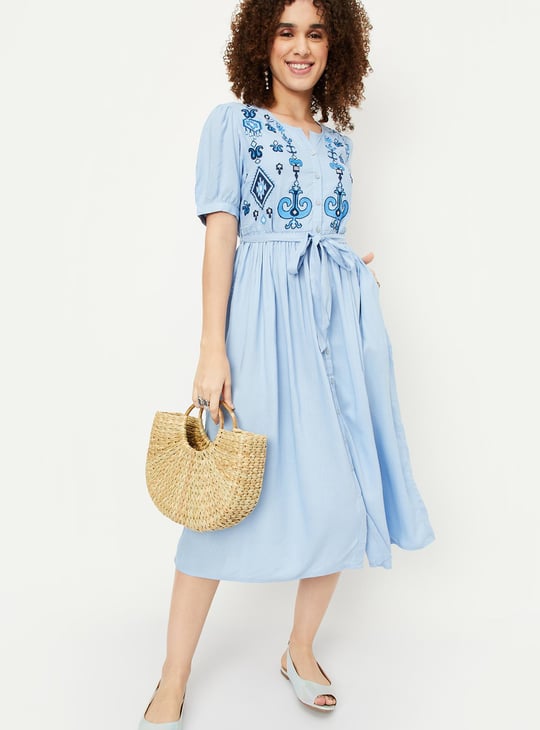 Women Embroidered Midi Boho Dress