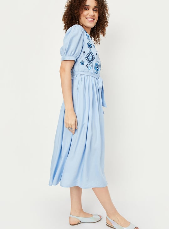 Women Embroidered Midi Boho Dress