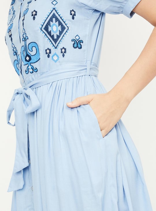 Women Embroidered Midi Boho Dress