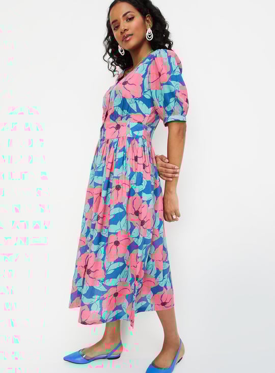 Women Floral Printed Midi Dress Multicolour Midi Dress