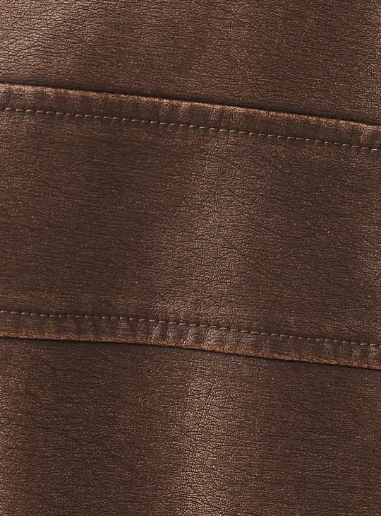 Men Solid Biker Faux Leather Jacket