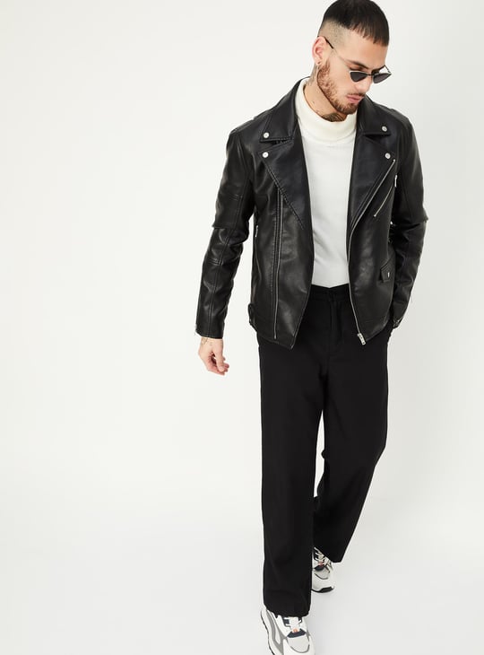 Men Faux Leather Biker Jacket
