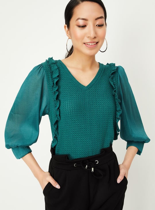 Women Textured Ruffle Detailed Top