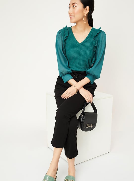 Women Textured Ruffle Detailed Top