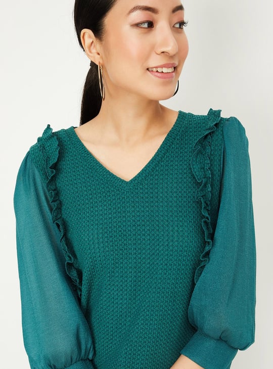Women Textured Ruffle Detailed Top