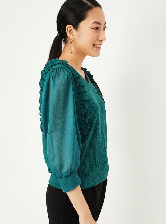 Women Textured Ruffle Detailed Top