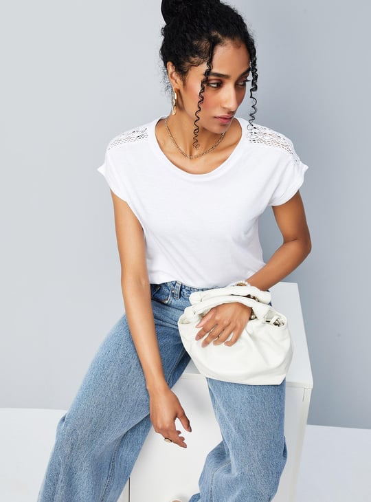 Women Lace Panelled T-shirt