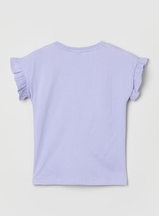 Girls Printed Top with Ruffled Sleeves