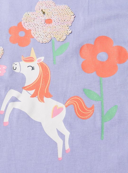 Girls Printed Top with Ruffled Sleeves