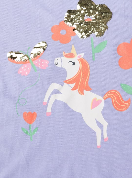 Girls Printed Top with Ruffled Sleeves