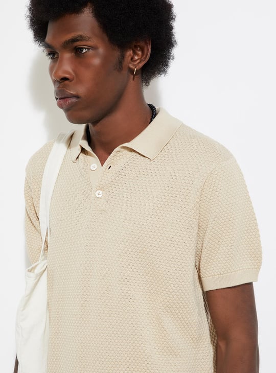 URB_N Men Slim Fit Flat Knit Polo T-shirt