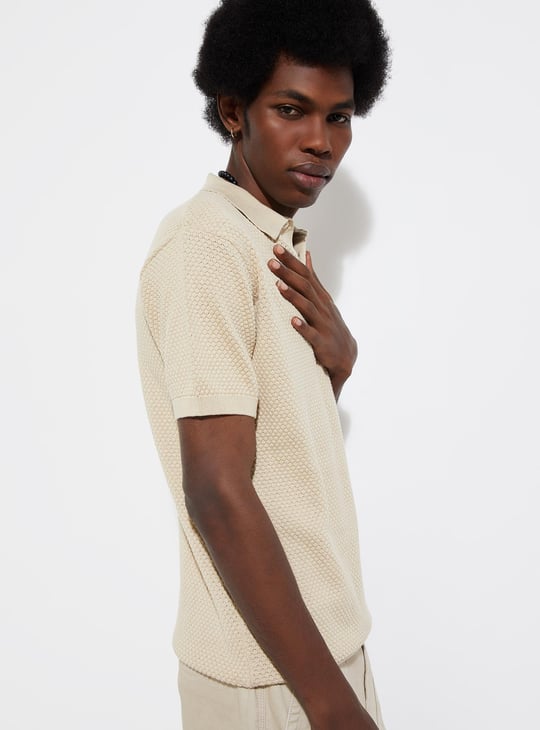 URB_N Men Slim Fit Flat Knit Polo T-shirt