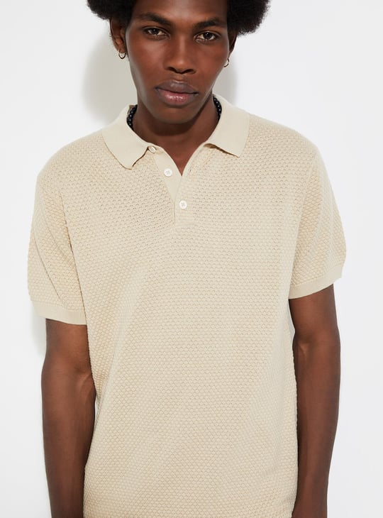 URB_N Men Slim Fit Flat Knit Polo T-shirt